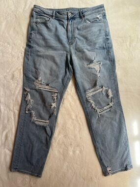 American Eagle Outfitters Light Blue Distressed Relaxed Mom Jeans